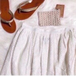White Lace Lined Flirty Midi Skirt
